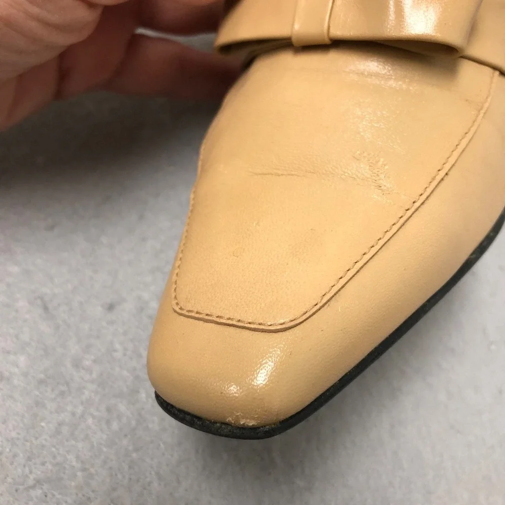 Vintage Apart Leather Pumps Womens 8.5 Beige Bow‎ Square Toe Business Career
